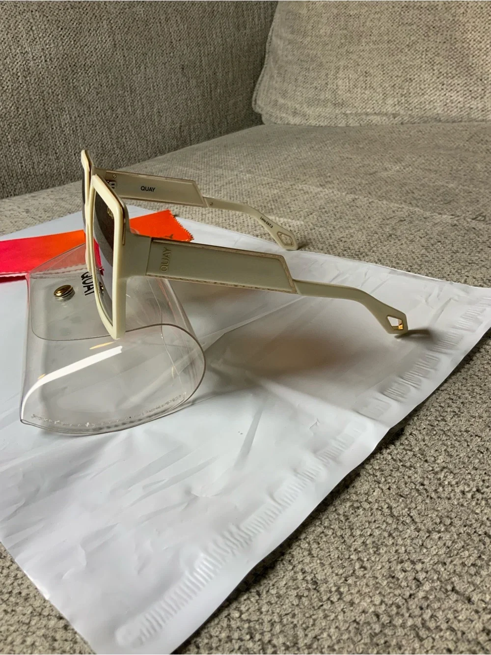 Quay Australia Cream Square Frame Sunglasses with Brown Gradient Lenses